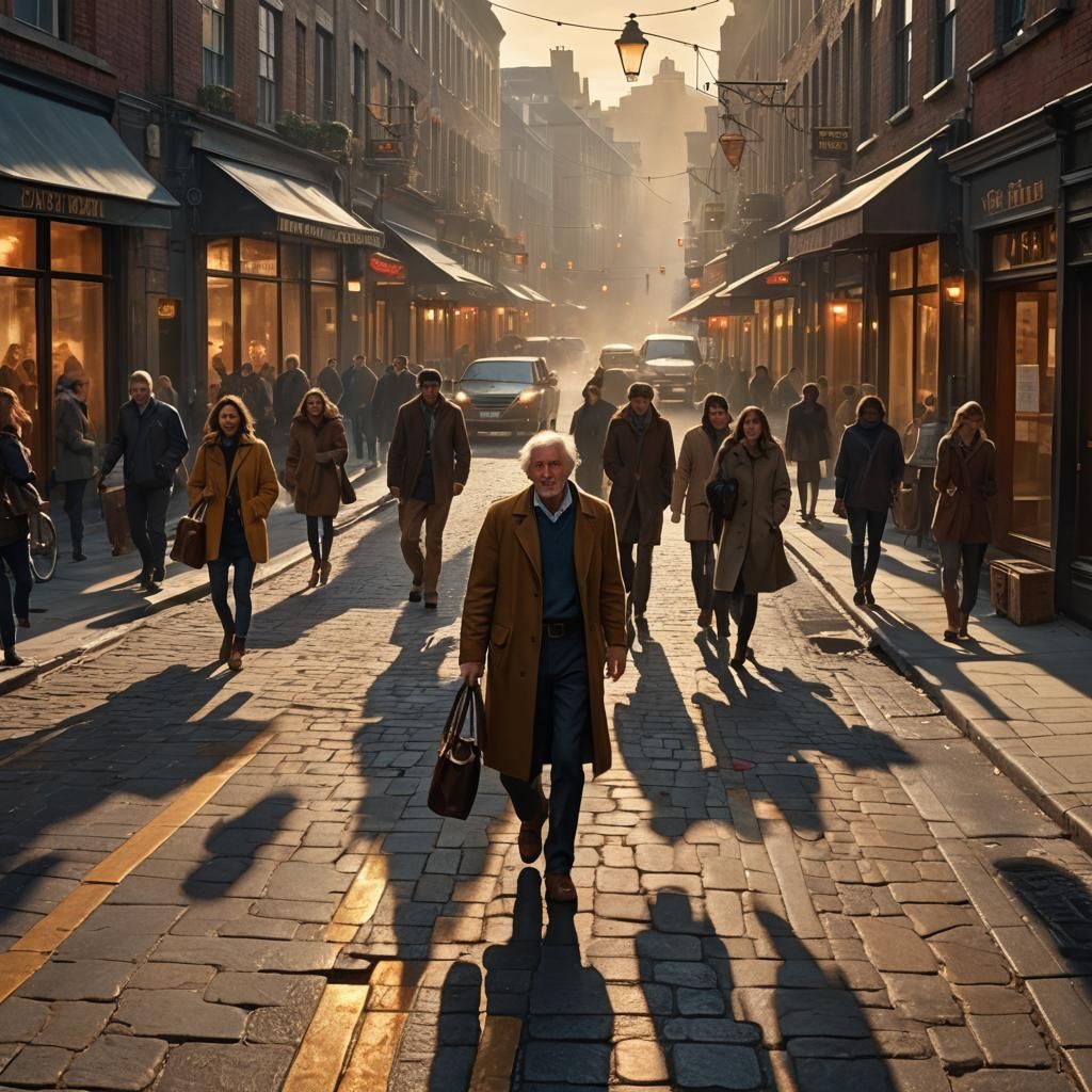 Vibrant Street Scene with Golden Light