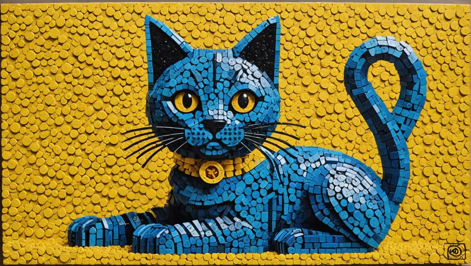 Lego Cat Sculpture in Medieval Impasto Style