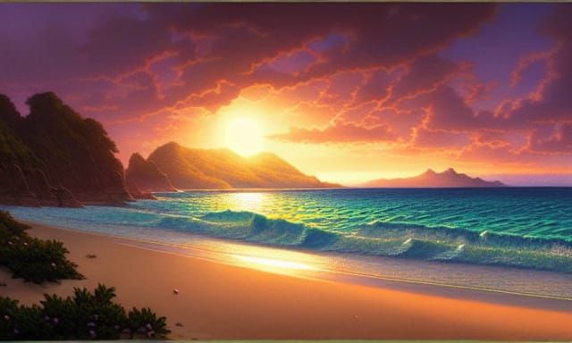 Beautiful  Beach At Sunset