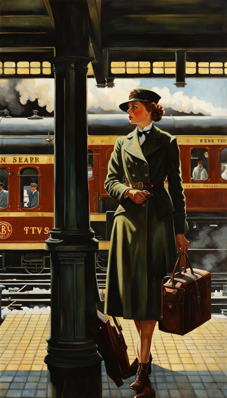 WWI Era Woman in Train Station Matte Painting
