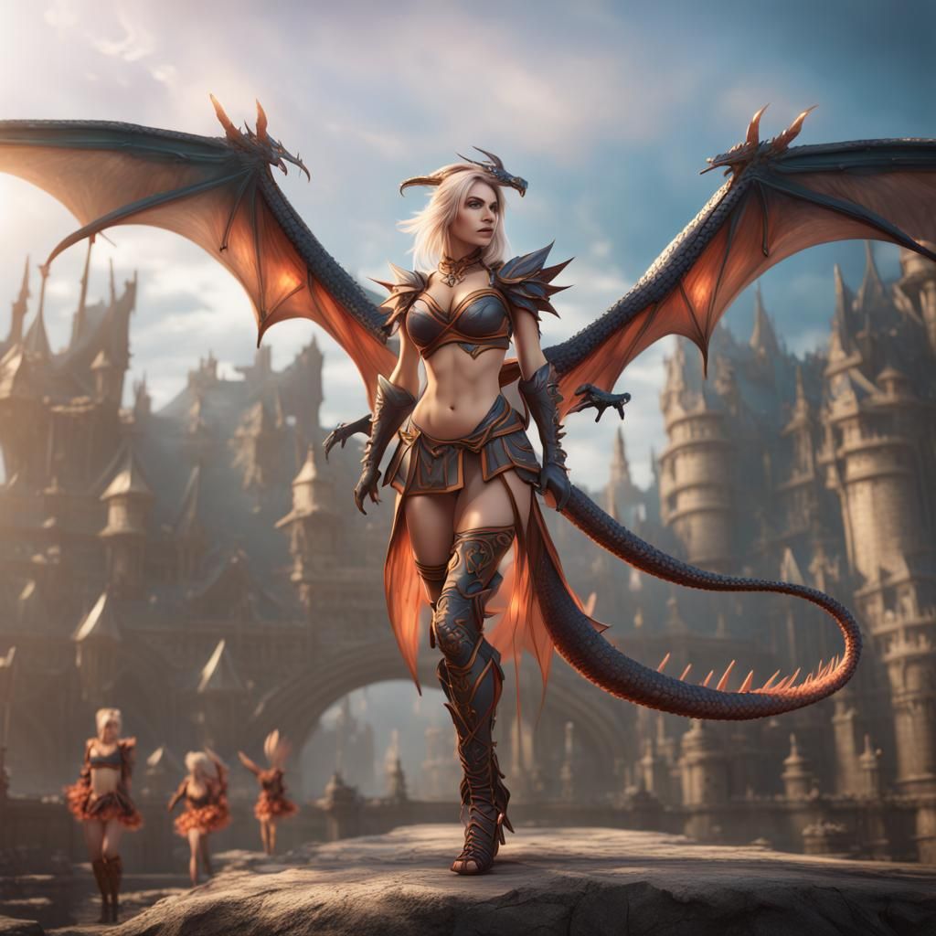 Fantasy Cheerleader Dragons in Detailed Matte Painting