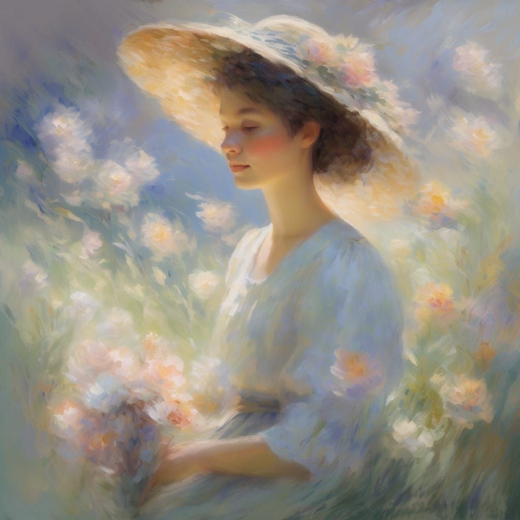 Ethereal Woman Portrait in Impressionist Style