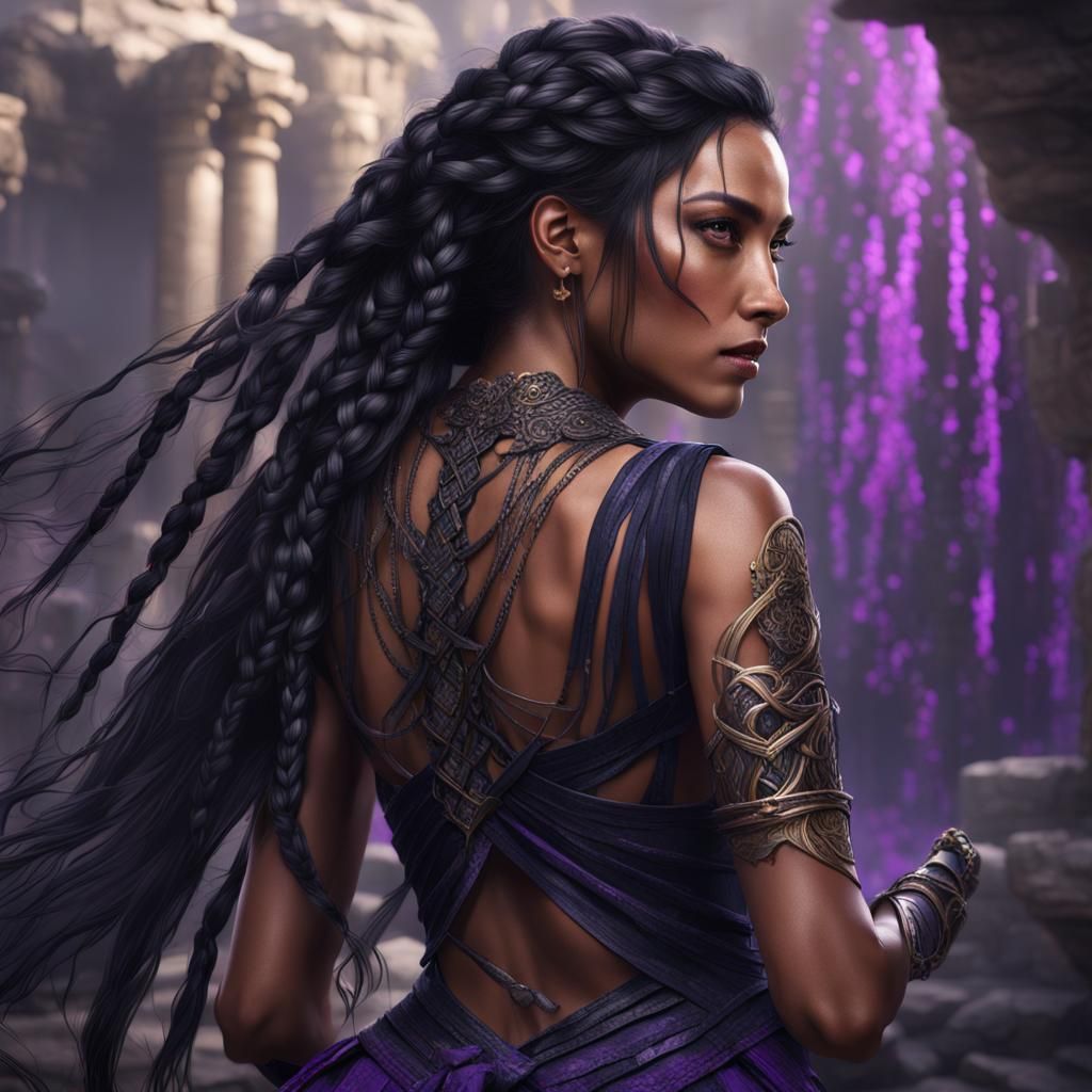 Woman with Braids and Daggers, Fantasy Concept Art