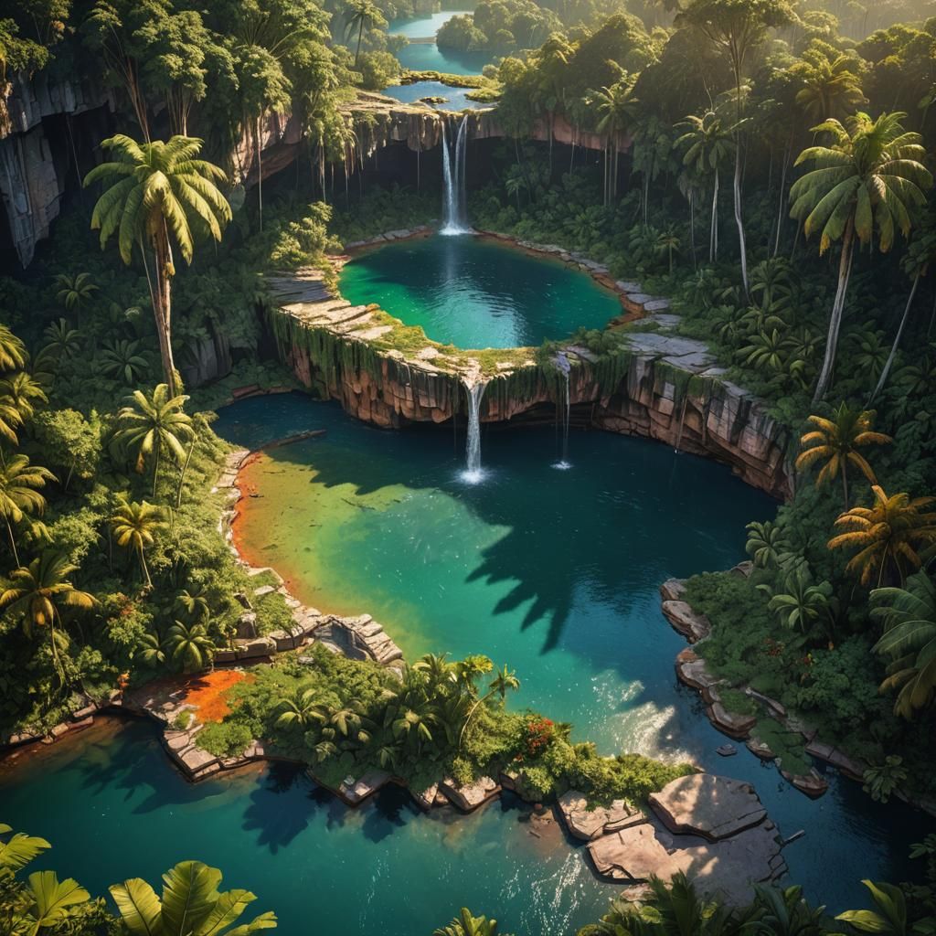 Lush Tepui Cenote in Venezuela: Splash Art