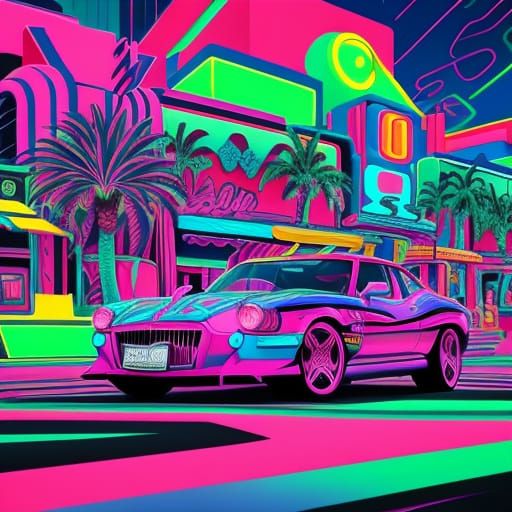 Cubist Wonderland in Neon Swirls and Geometric Fauvism