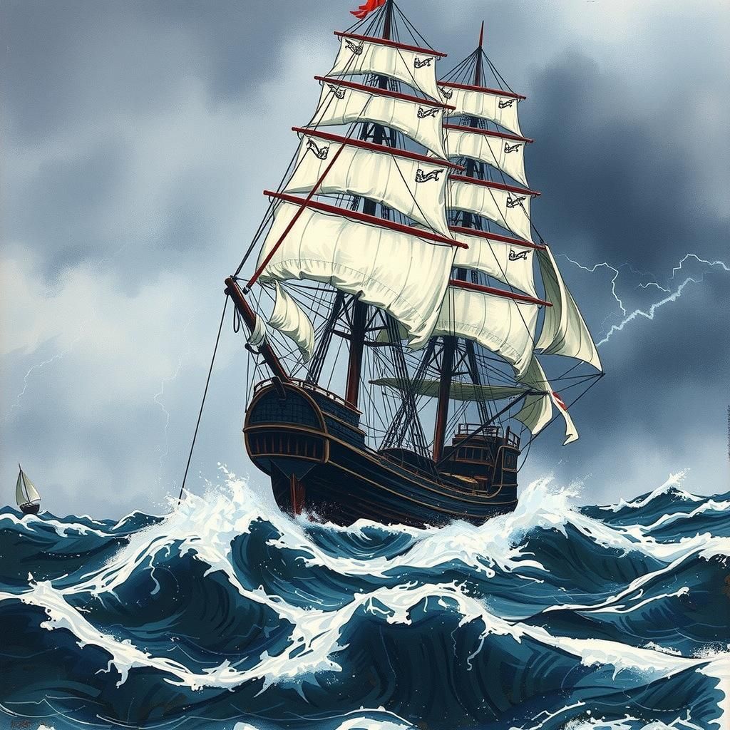 Sailing Ship in Stormy Seas: A Romantic Seascape