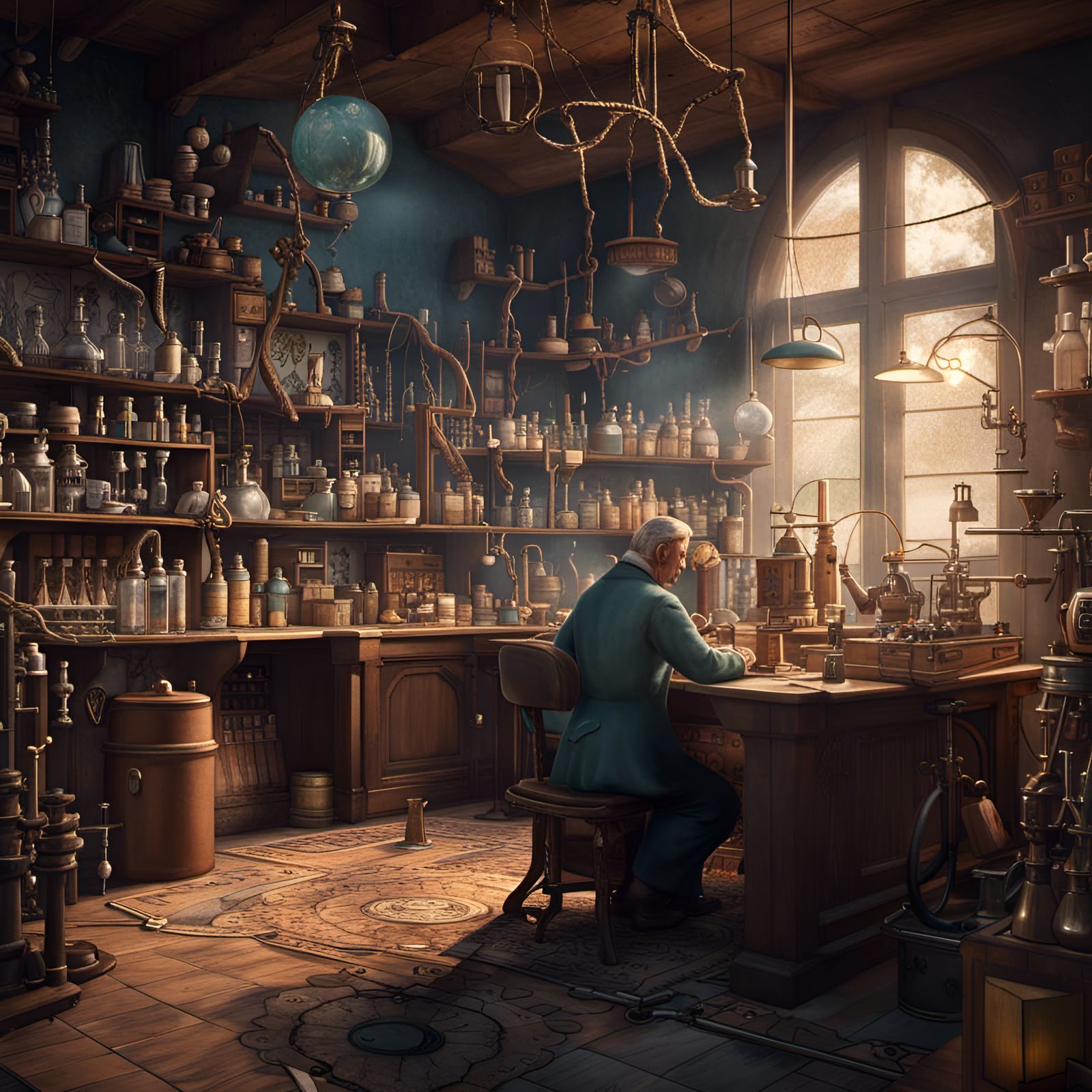 German Chemist in 1950s Laboratory: Detailed Matte Painting