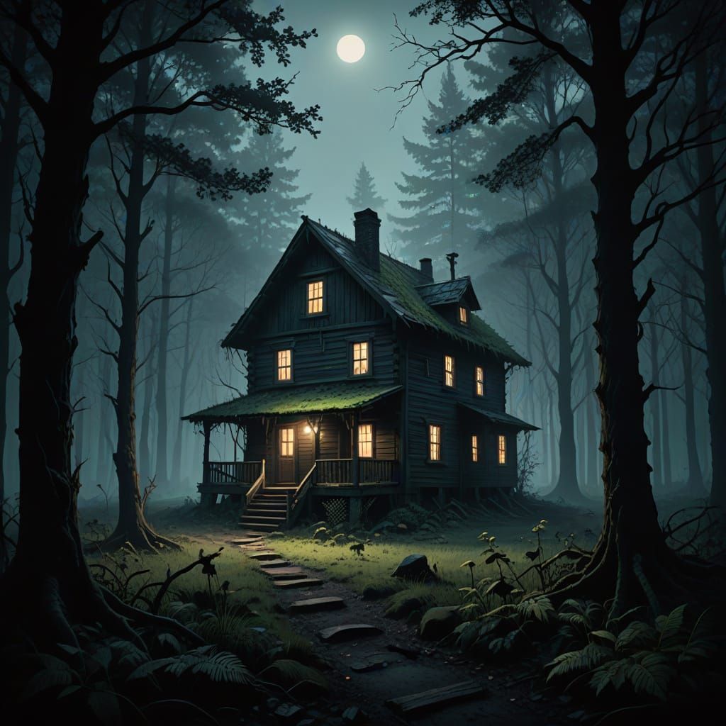 Dark Fantasy Cabin in the Heart of the Forest