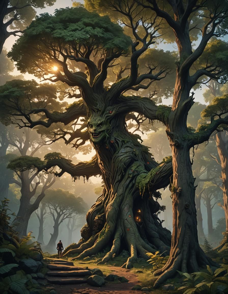 Majestic Treant Walks at Sunset: Fantasy Art
