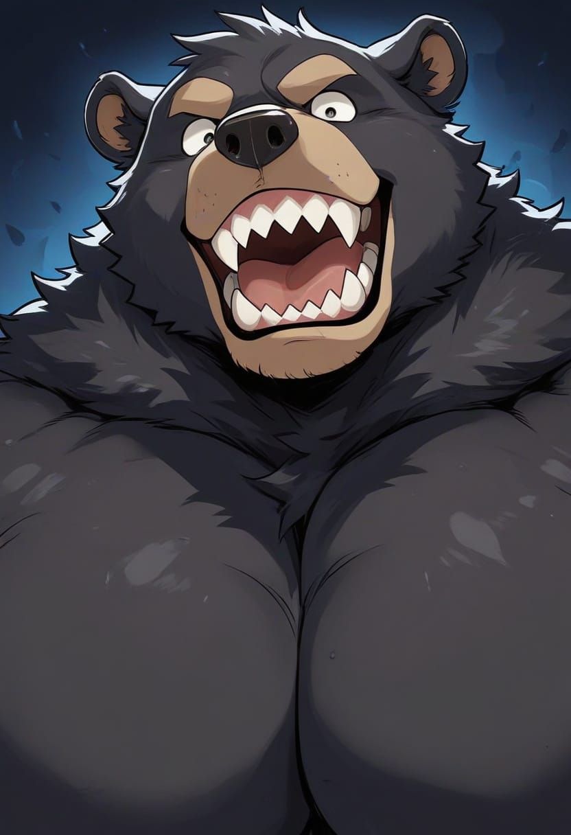 Hyper-Realistic Portrait of a Happy, Obese Black Bear