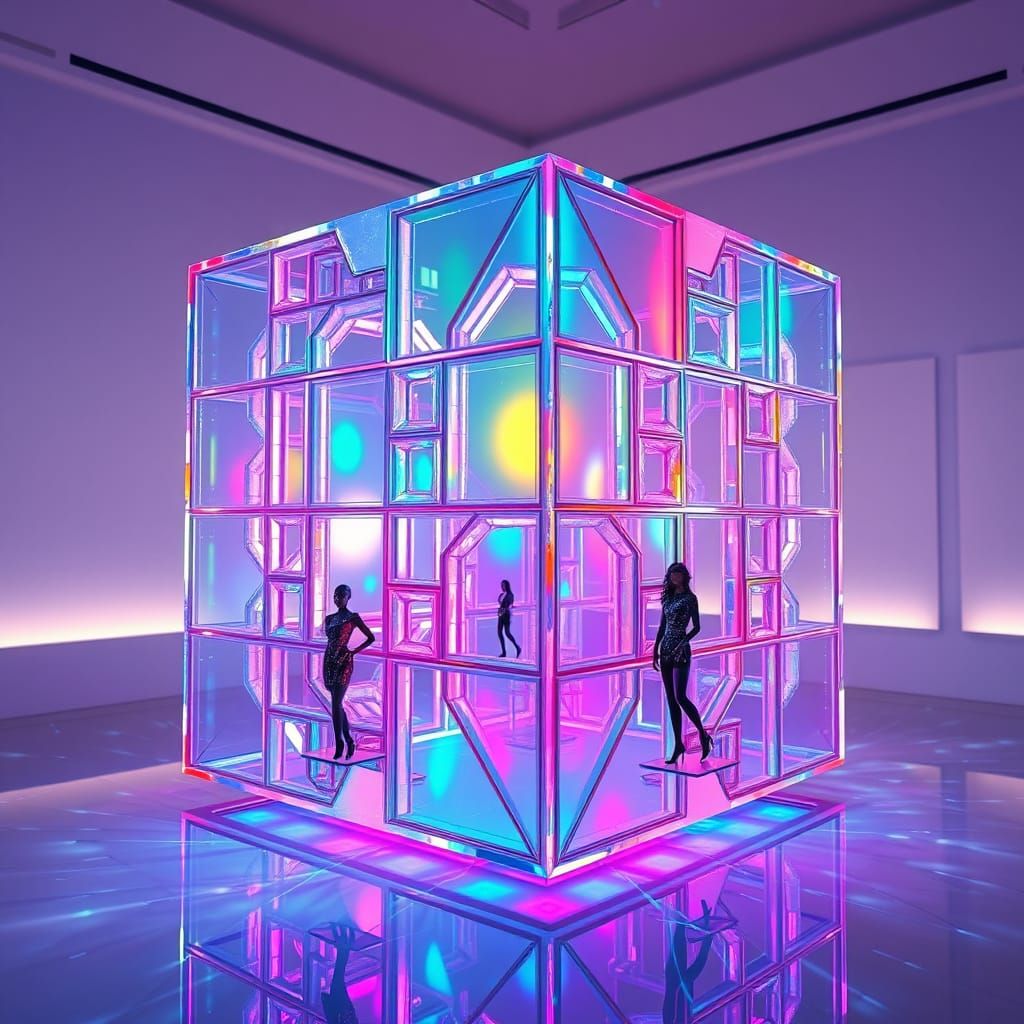 Multifaceted Alien Artifact Unveiled in Futuristic Art Galle...