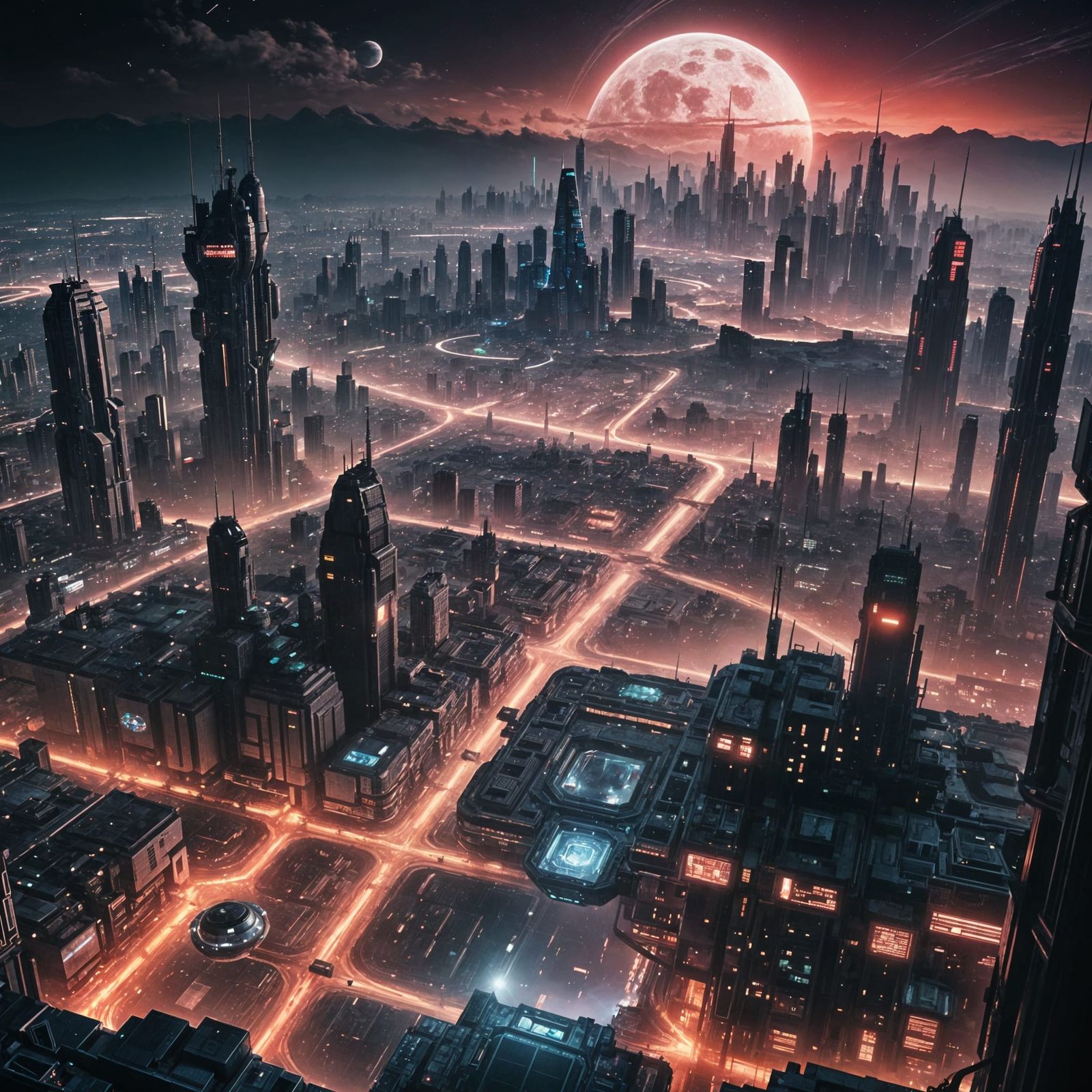 Cyberpunk Planet Orbital View in Cinematic Style