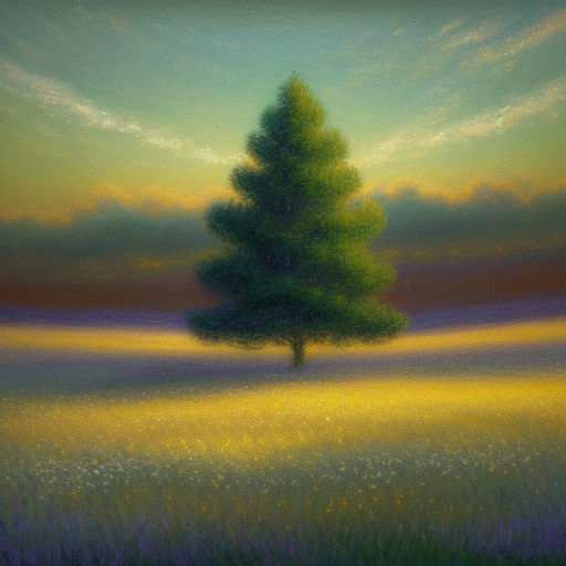 Impressionist Christmas Tree in a Serene Meadow