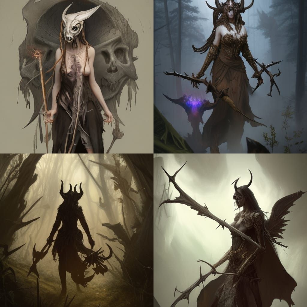 Dark Fantasy Woman with Skull Mask and Axe