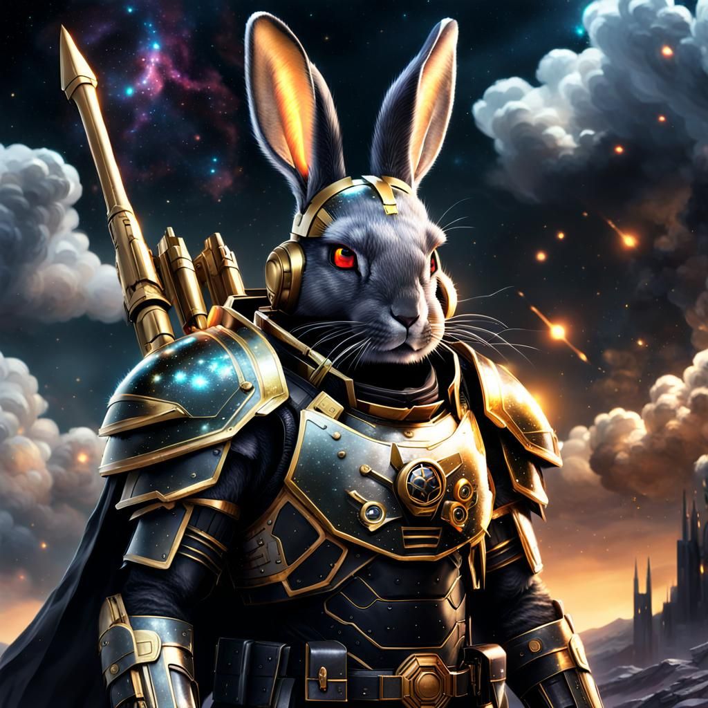 Sci-Fi Rabbit in Armor with Glowing Eyes