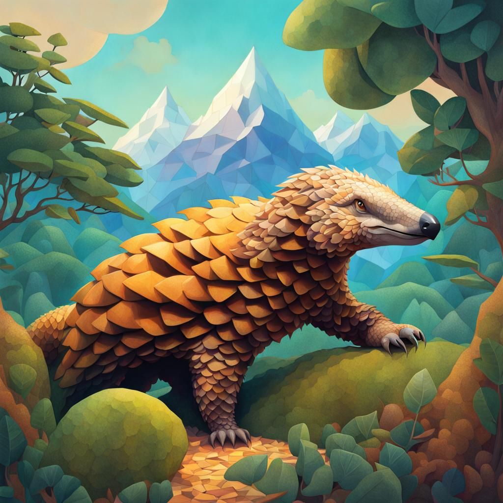 Surreal Pangolin Storybook Illustration in Alcohol Ink