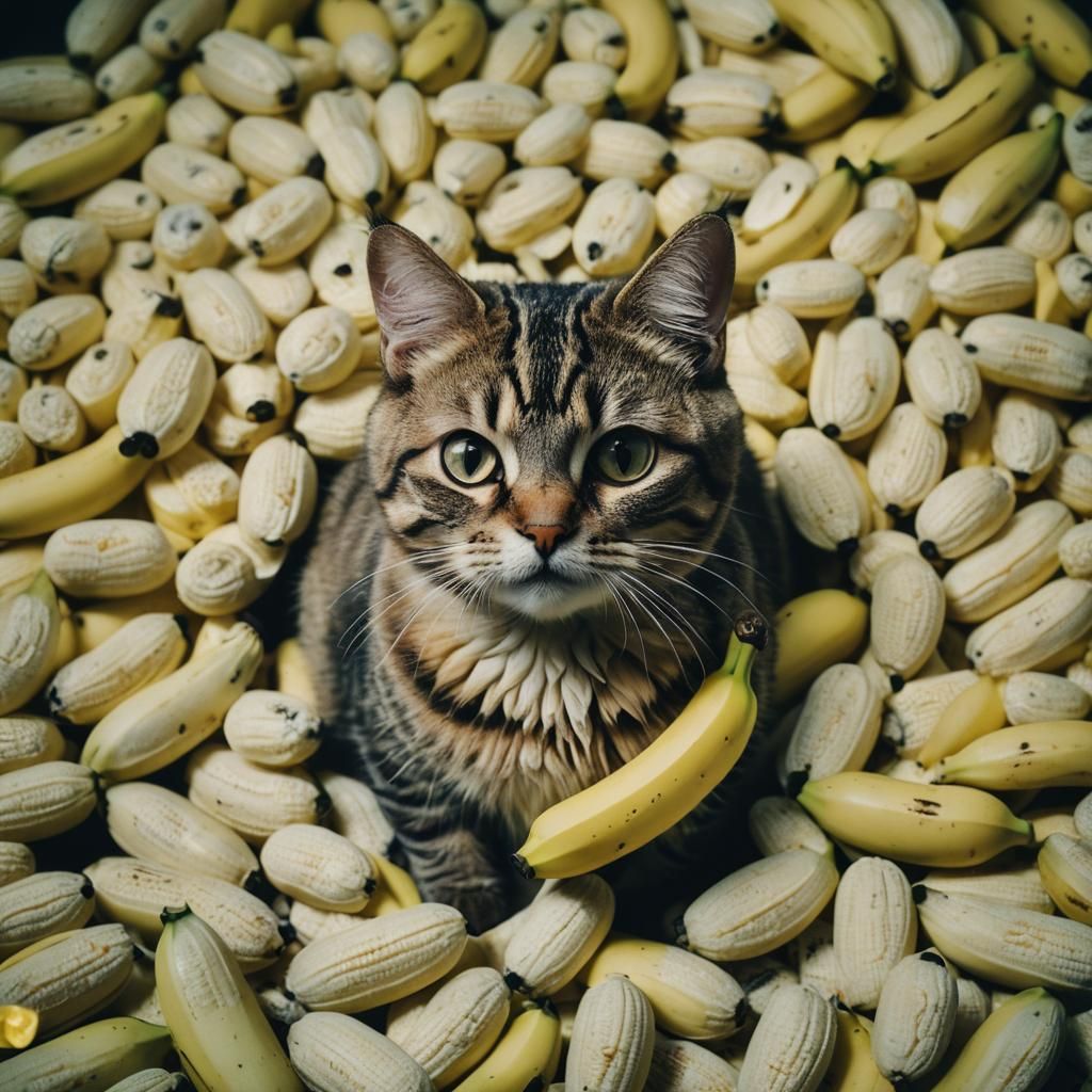 Cinematic Cat in Banana Peel Film Still