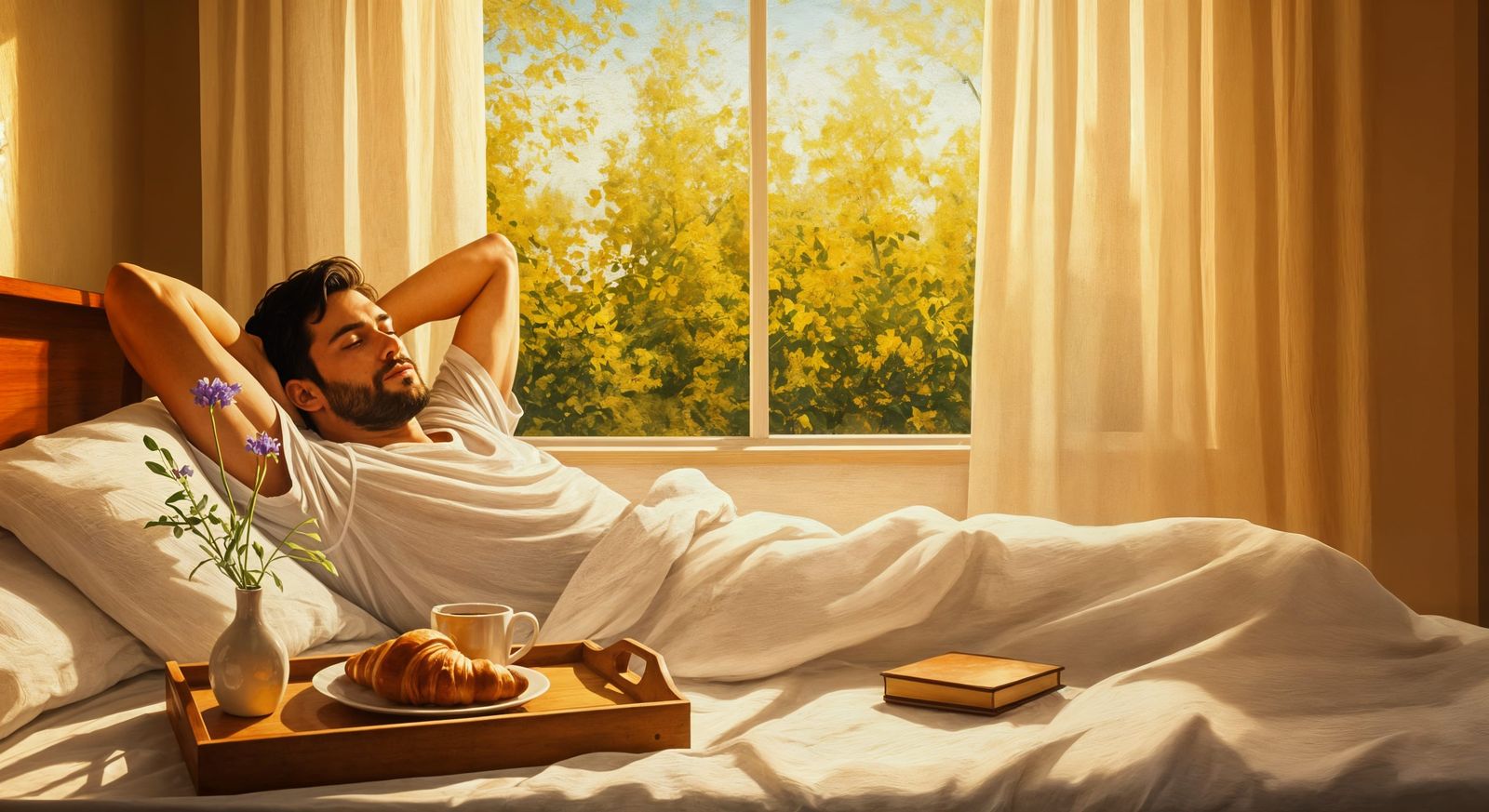 Peaceful Morning in Bed, Van Gogh-Inspired