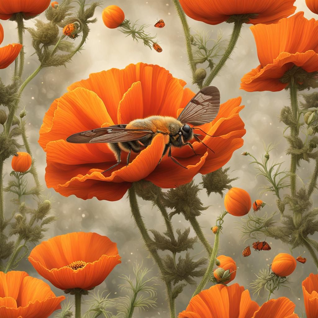 Skipper Moth on Giant Poppy: Digital Matte Painting