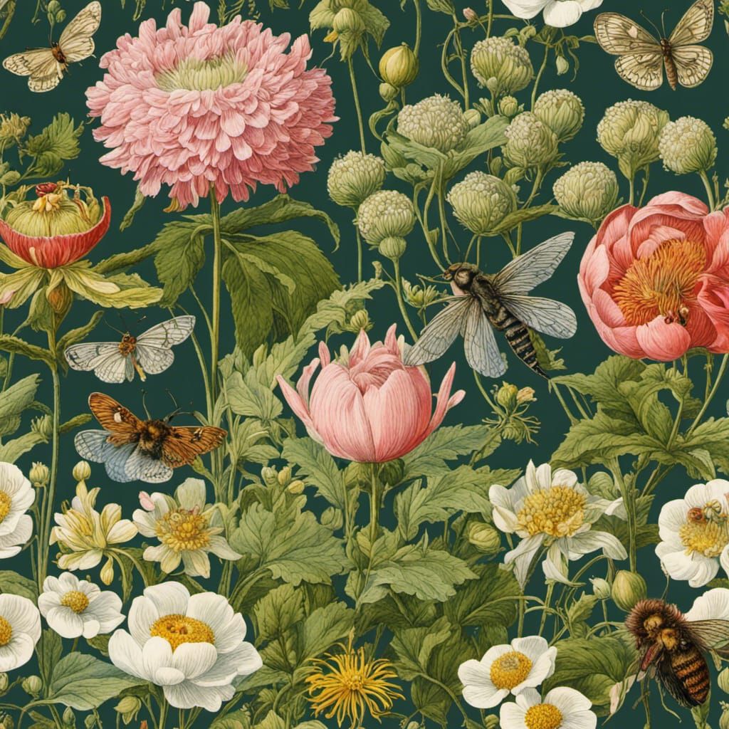 Fairies in Overgrown Garden: Victorian Botanical Illustratio...