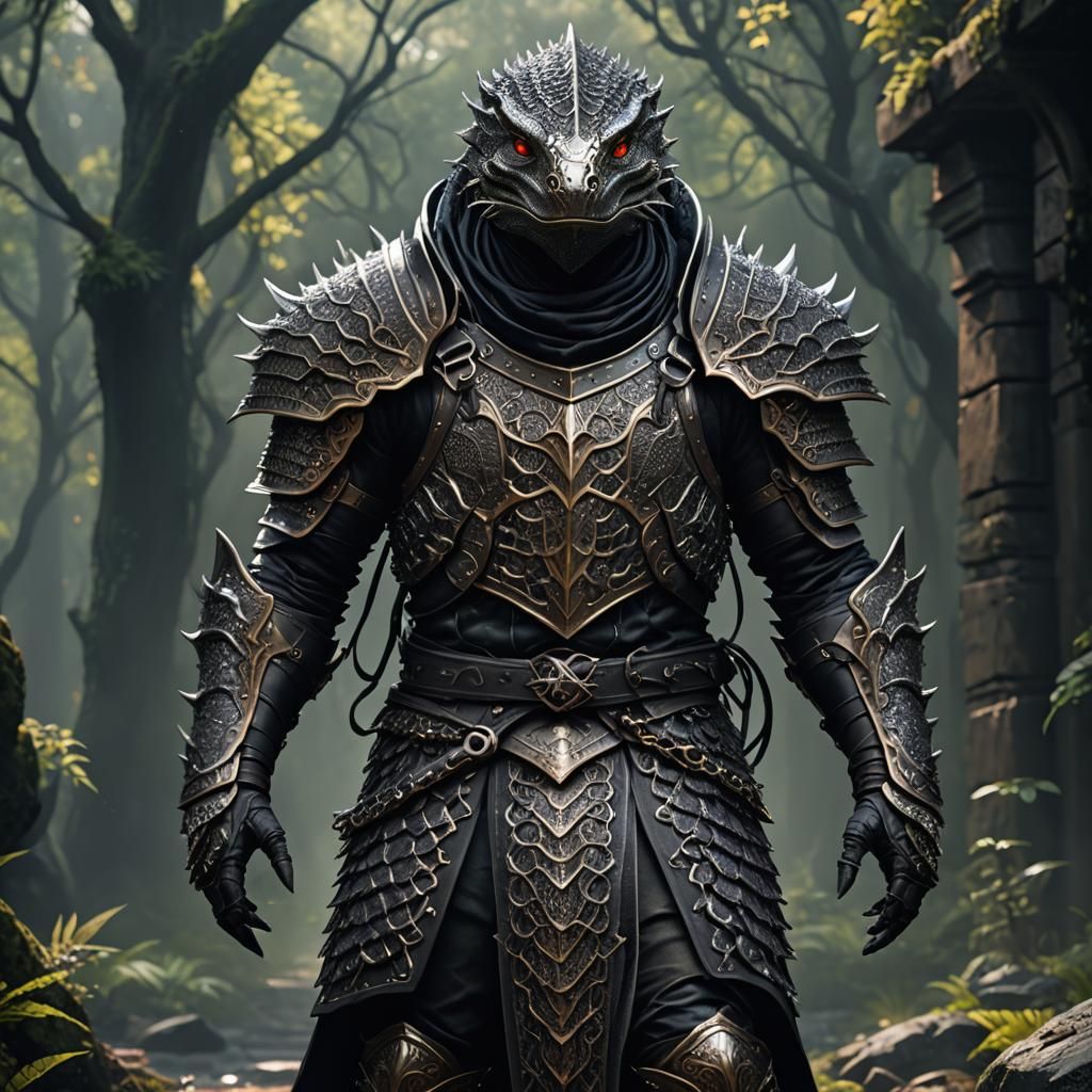 Armored Lizard Man in Detailed Fantasy Art