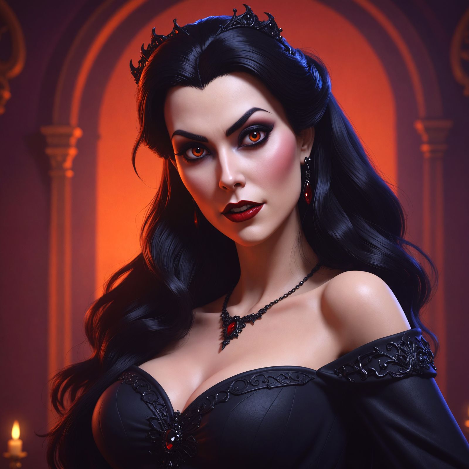 Elegant Female Vampire in 3D Digital Art Style