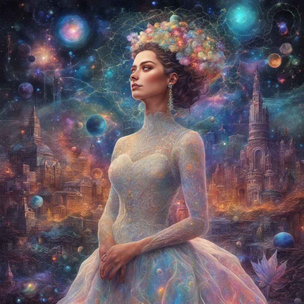 Cosmic Bride: Holographic Astral Illustration