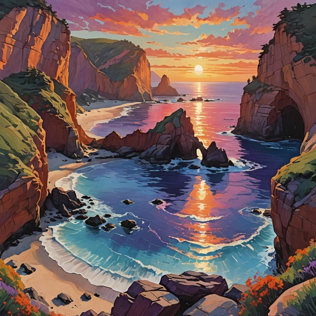 Secluded Cove Sunset with Motivational Message