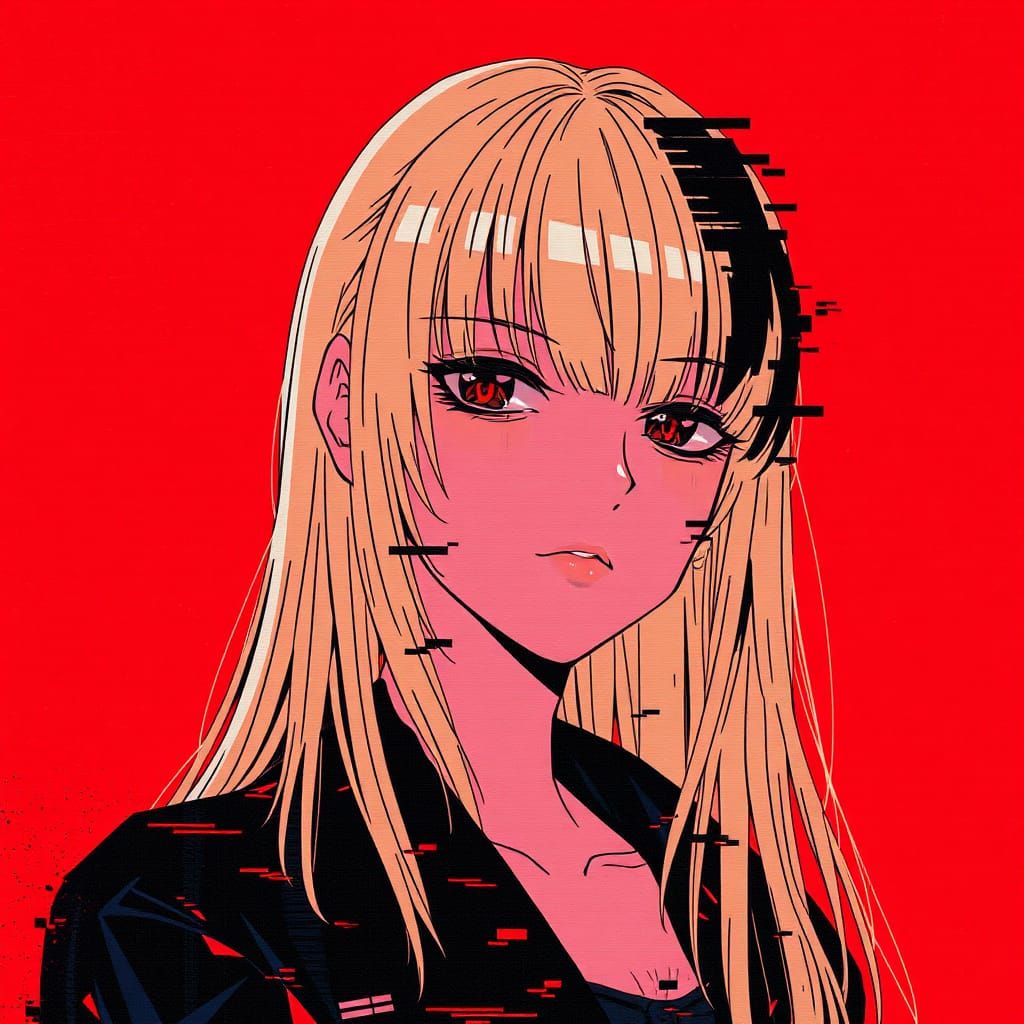 Cyberpunk Anime Woman with Glitch Effects