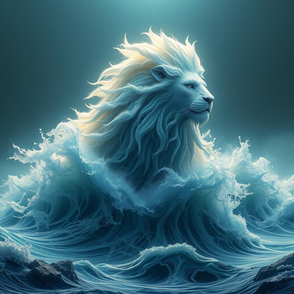 Crystalline Water Lion Emerges in Dreamlike Matte Painting