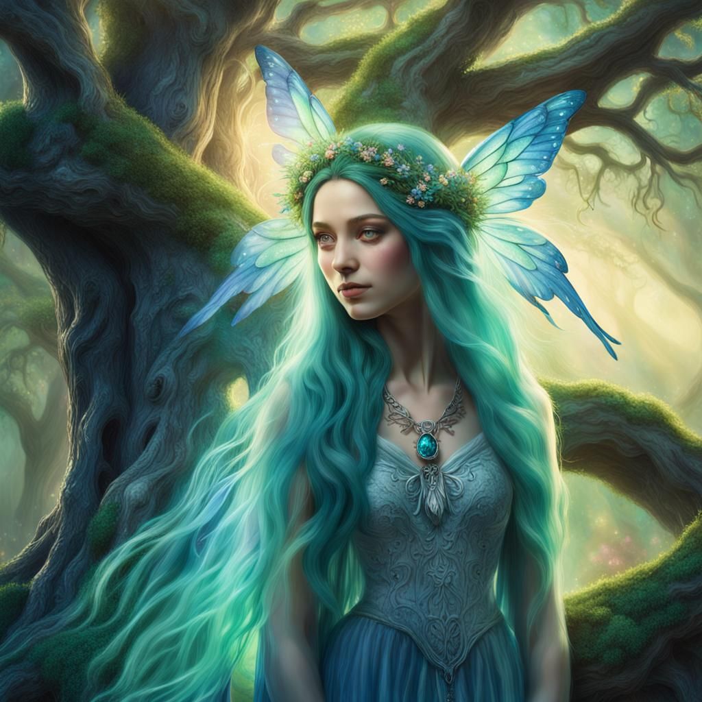 Enchantress of the Woods: Whimsical Fairy Portrait in Art No...