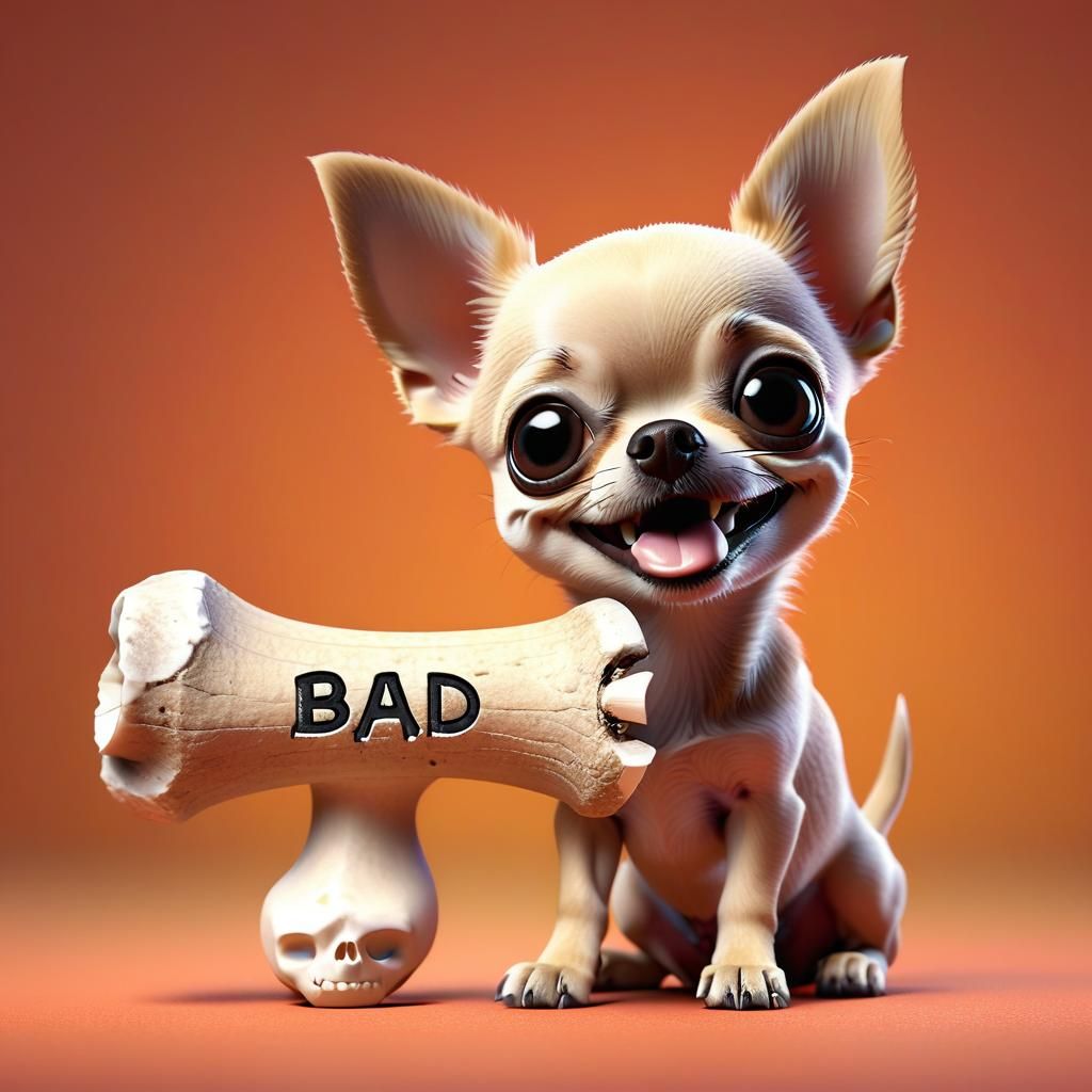 Adorable Chihuahua Puppy with Bone: Pixar-Style 3D Render