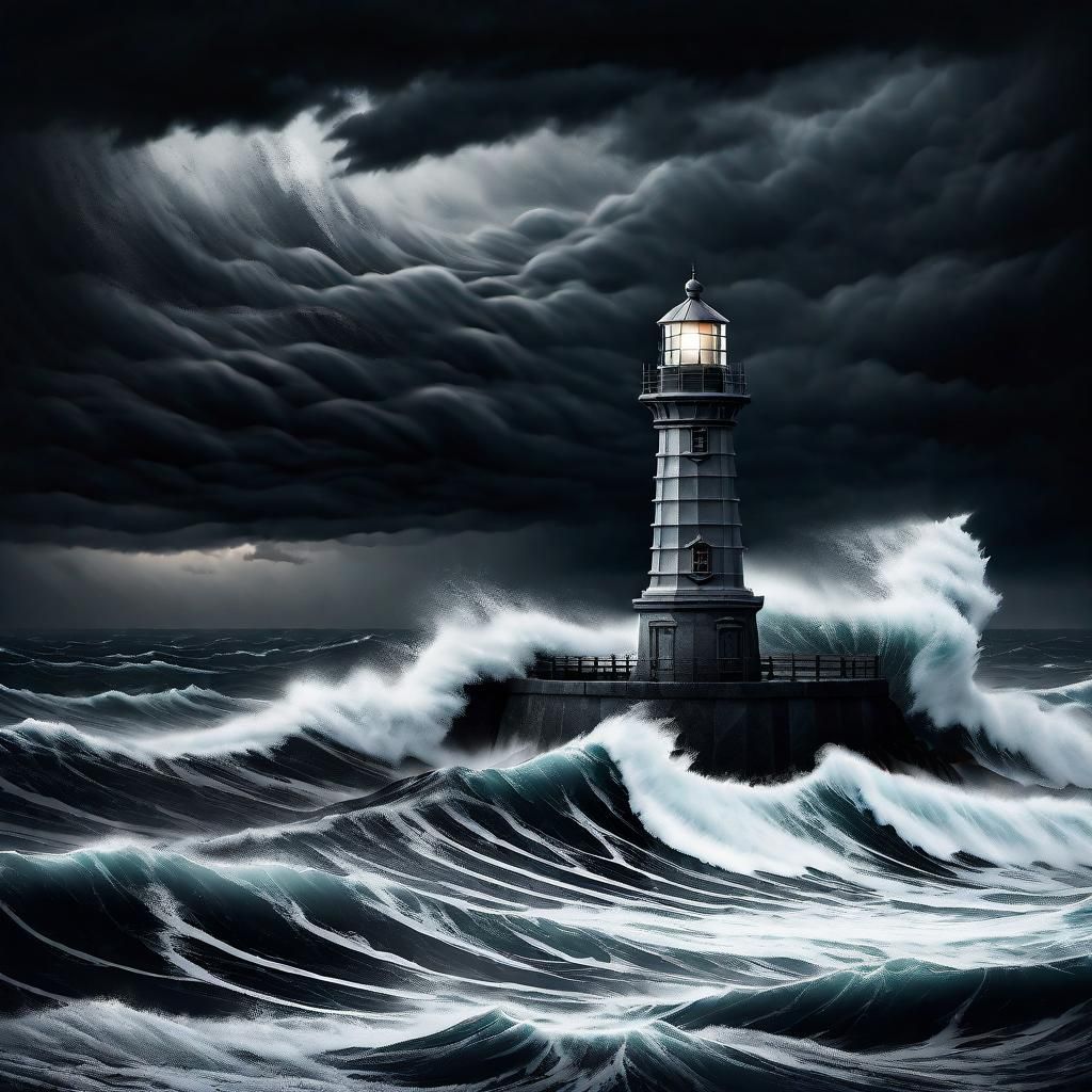 Dramatic Lighthouse Amidst Stormy Seas
