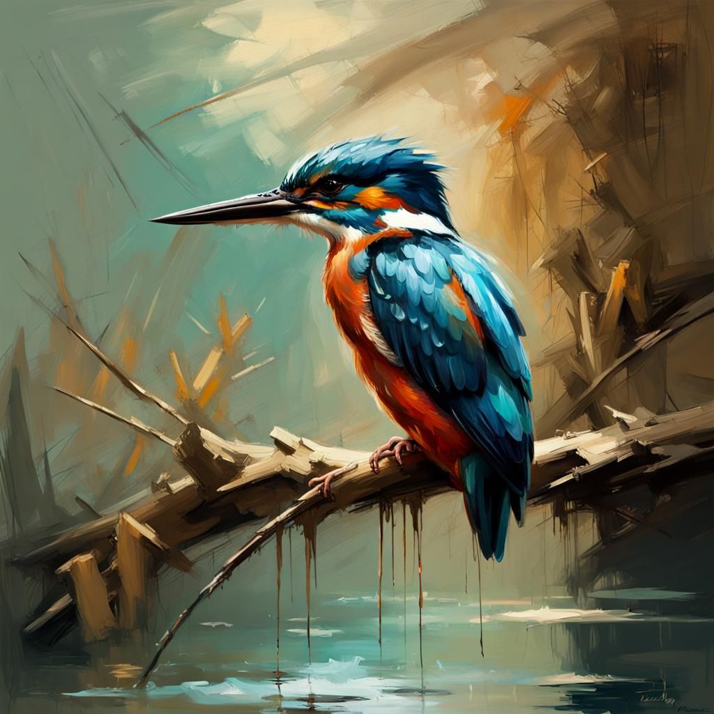 Kingfisher on Branch in Soft Painting Style