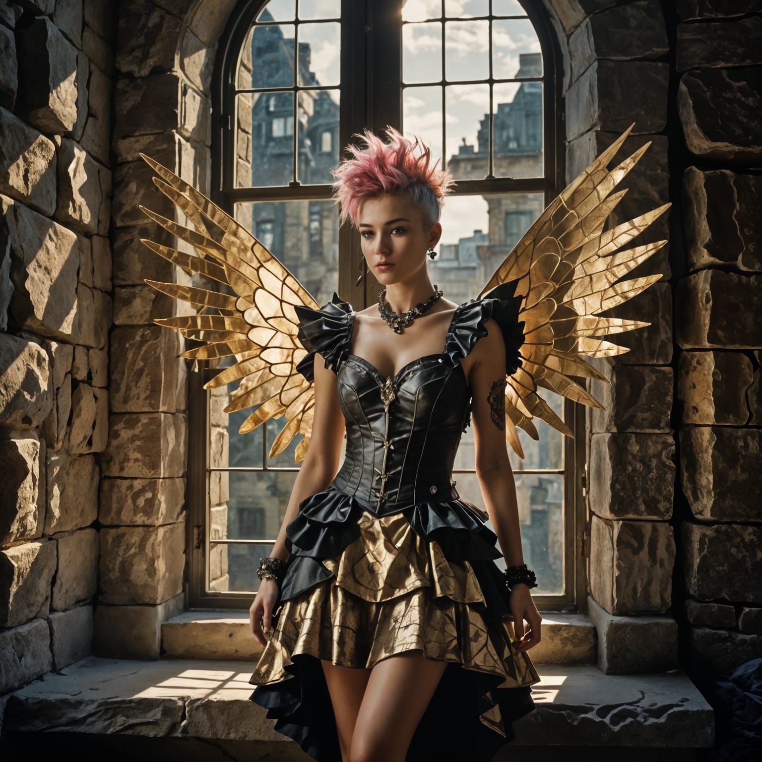 Punk Fairy in Tower Room Overlooking Tuscan Landscape