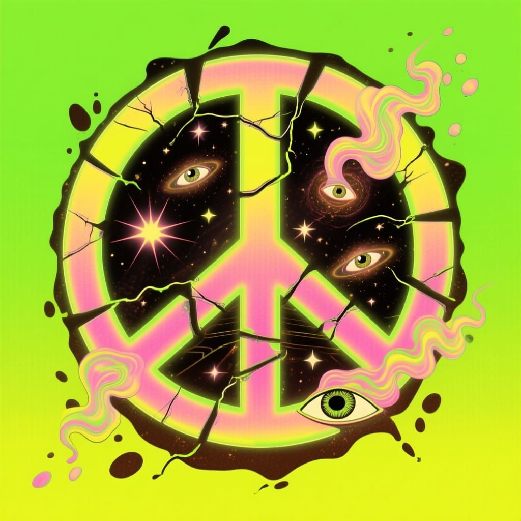 Psychedelic Peace Sign with Cosmic Starlight
