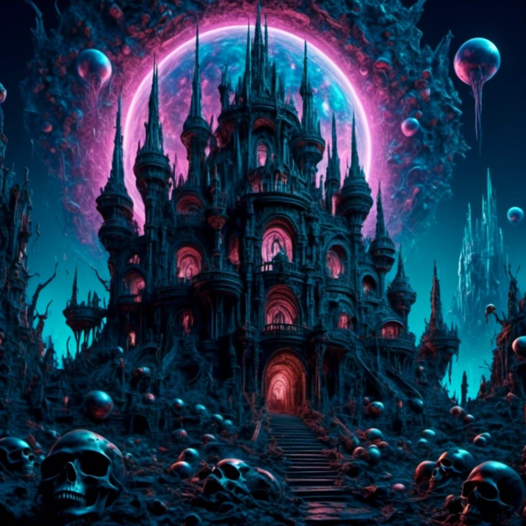 Haunted Castle with Acid Blood in Dark Fantasy Style