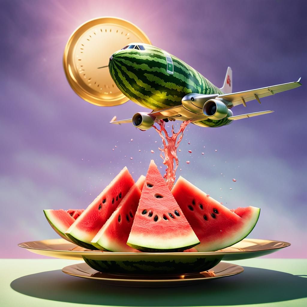 Surreal Watermelon Airplane Still Life in 3D