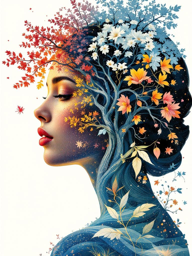 Dual Season Face in Art Nouveau Style