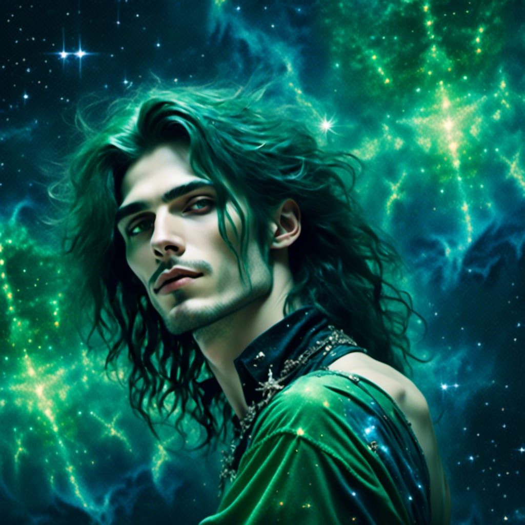 Cosmic God: Metallic Young Man in Nebulae