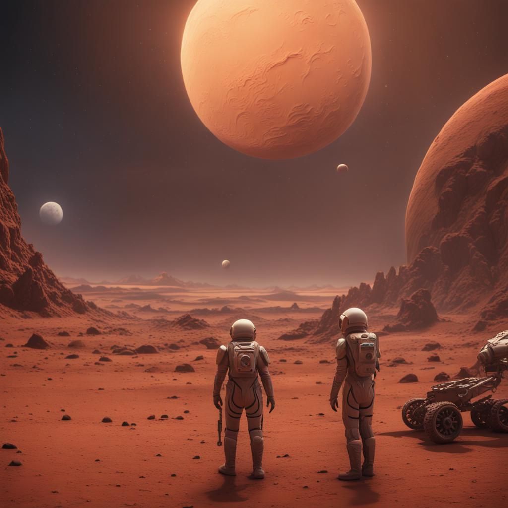 Martian Colony Under Two Moons: Fantasy Concept Art