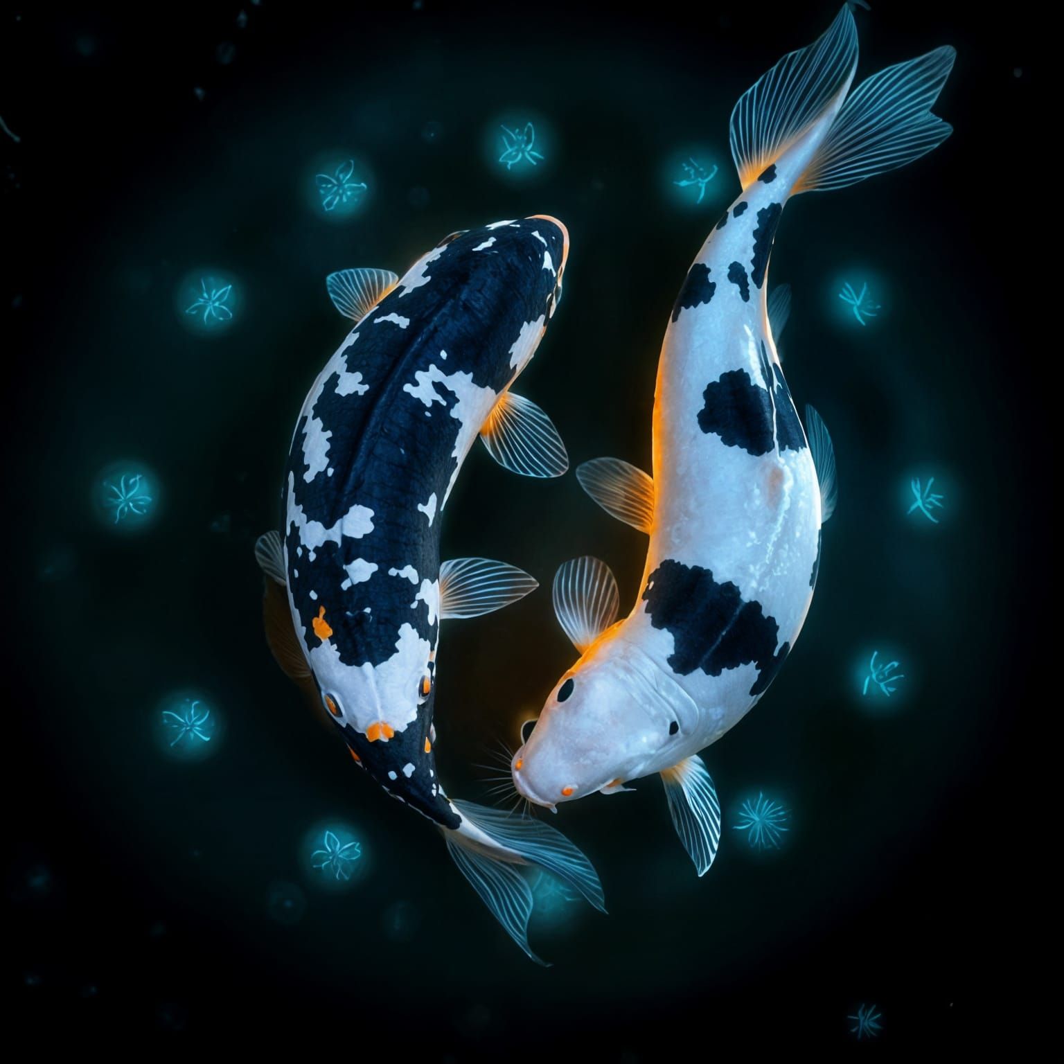 Bioluminescent Koi Fish in Ethereal Pond
