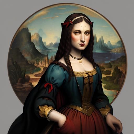 Mona Lisa as Harley Quinn in Beatrix Potter Style