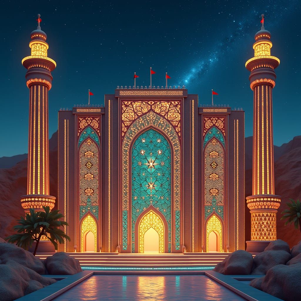 Hotel Sign in Mosaic Style with Jordanian Motifs