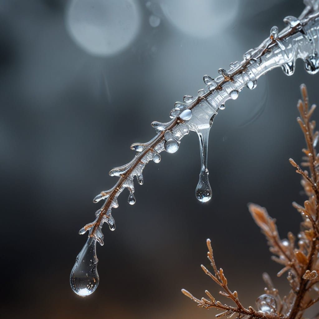 Melting Icicle Branch: Macro Digital Art
