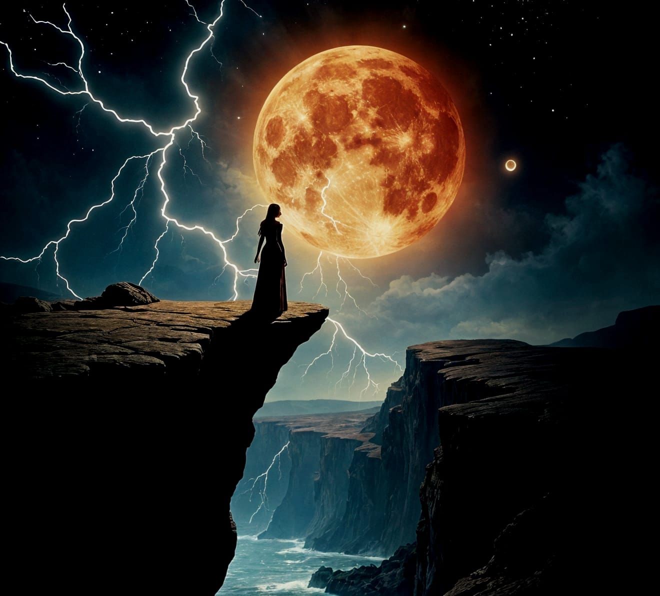 Surreal Magnetic Vision of Woman on Cliff