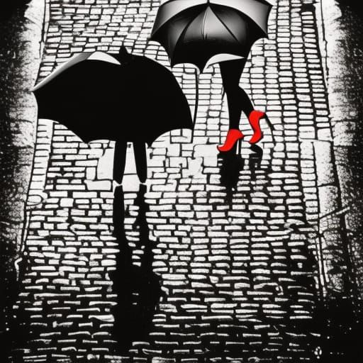 Woman in Red Heels: Rainy Night Color Splash