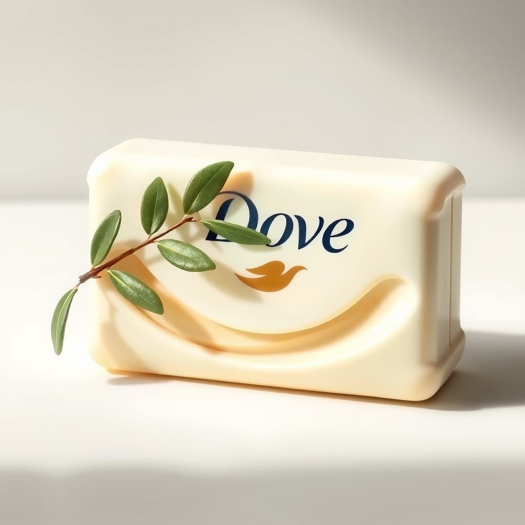 Elegant Dove Soap with Olive Branch in Soft Light