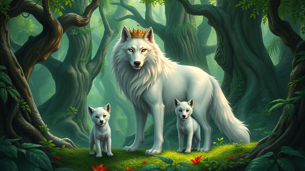 Regal Wolf Cat Family in Lush Forest