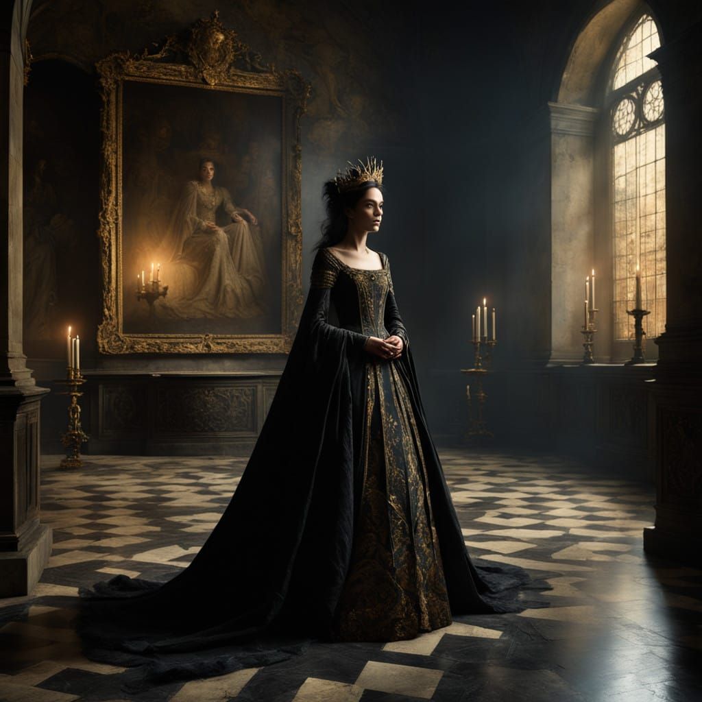 Regal Queen Walks Through Shattered Throne Room